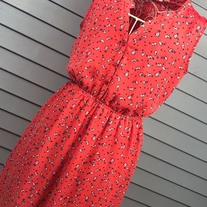 Pink Rose Navy and Coral Birdie Hi Lo Dress Size L